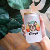Thumbnail for Custom Retro Style Dog Cat Photo Glass Bottle/Frosted Bottle With Lid & Straw, Pet Lover Gift AF