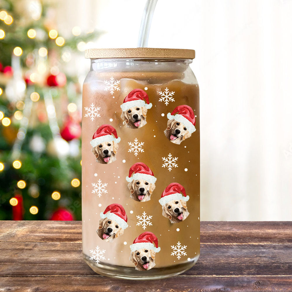 Personalized Glass Bottle/Frosted Bottle - Christmas Gift For Pet Lovers - Santa Hat With Face Photo AF