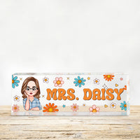 Thumbnail for Custom Flowers Retro Magic Teacher Name Acrylic Desk Name Plate, Gift For Teacher AI