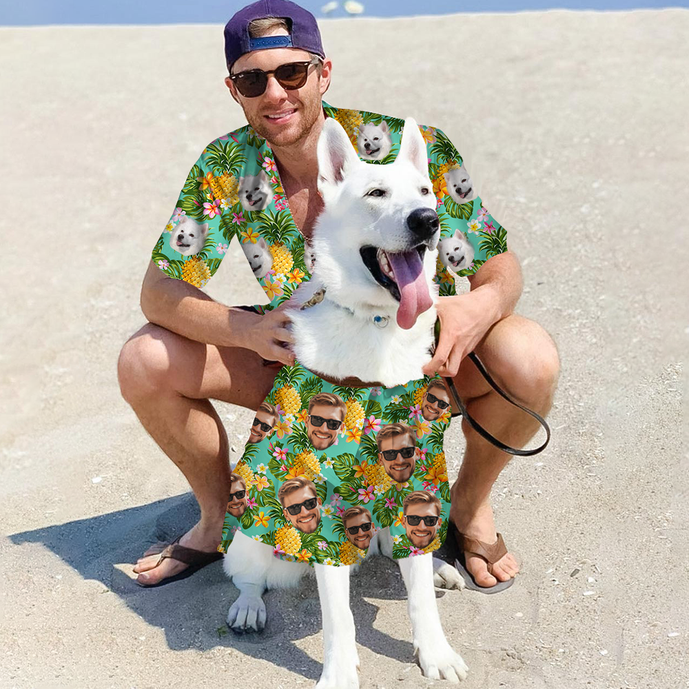 Personalized Photo Cute Pet Tropical Hawaiian Shirt, Matching Shirt For Dog Cat Parents AI