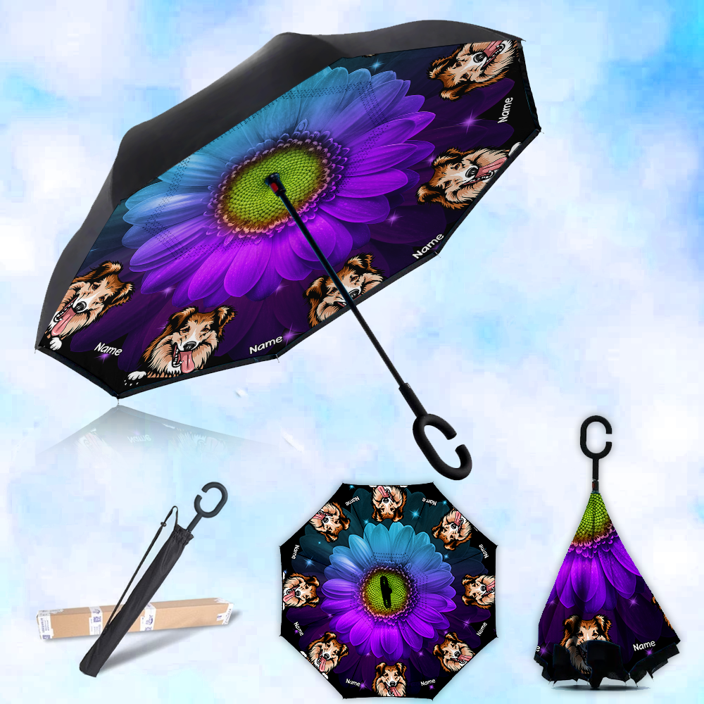 Custom Magical Dog Cat Windproof Reverse Upside Down C-Handle Double Layer Umbrella, Pet Lover Gift JonxiFon