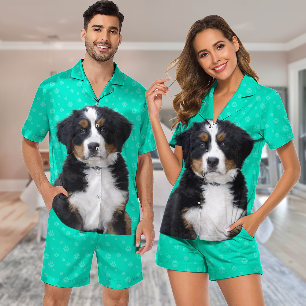 Custom Pet Photo Men And Women Short Pajamas Set, Best Sleepwear For Dog Cat Lovers AB