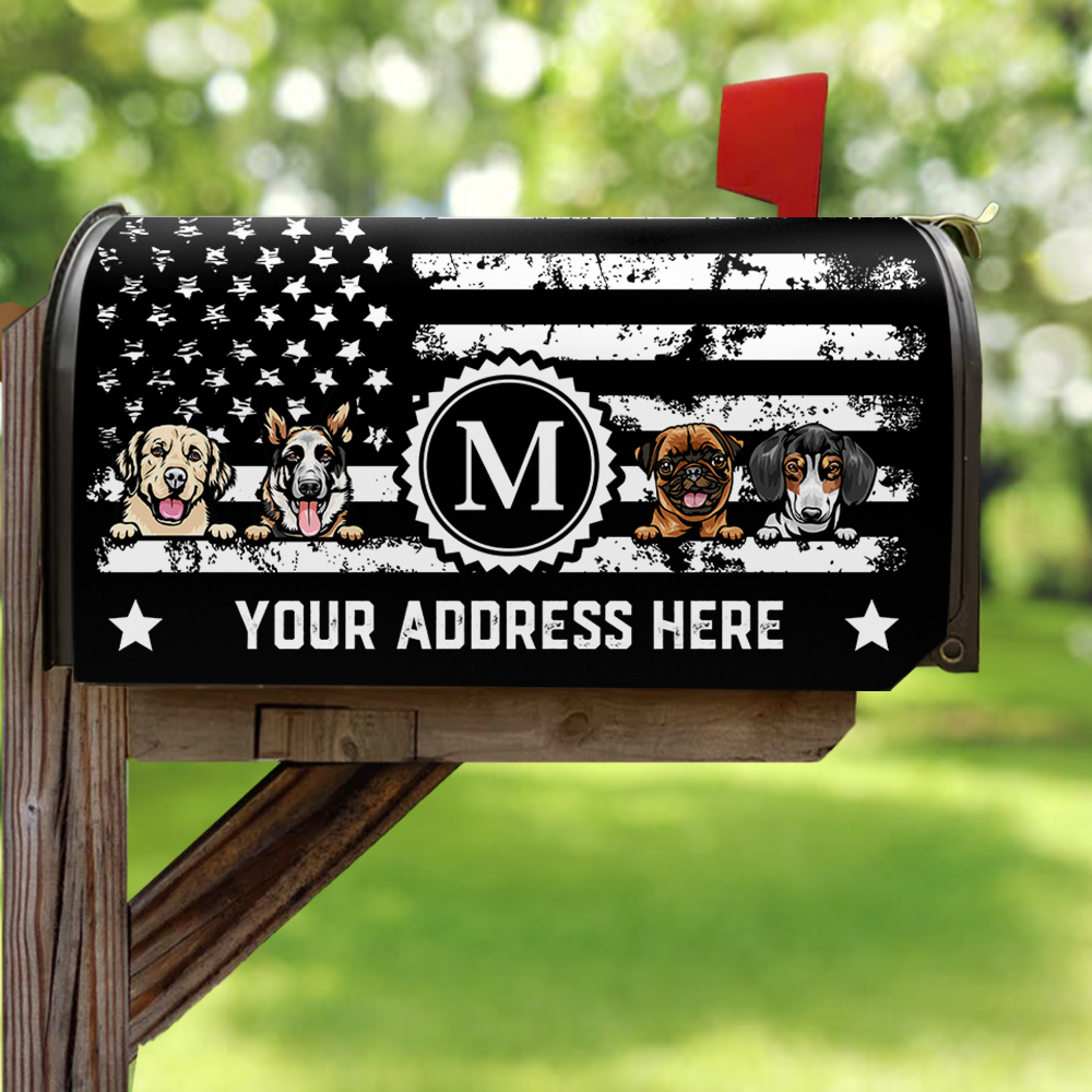 Personalized Dog Cat 4th July Black & White American Flag Mailbox Cover, Gift For Dog Cat Lovers FC