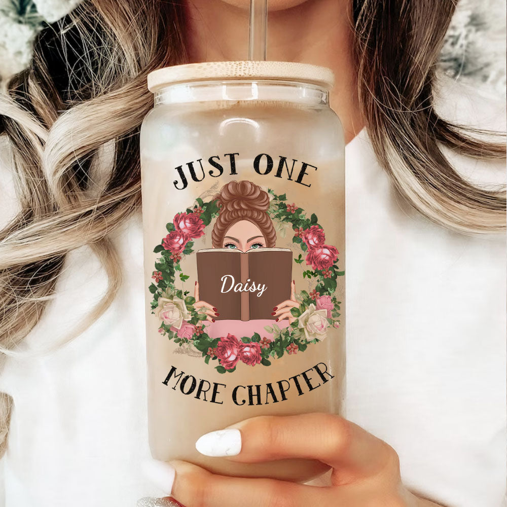 Personalized Glass Bottle/Frosted Bottle With Lid & Straw - Gift For Book Lovers - Just One More Chapter AF