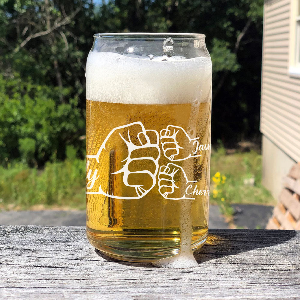 Custom Dad Name Fist Bump Beer Glass Bottle, Gift For Dad & Grandpa AF
