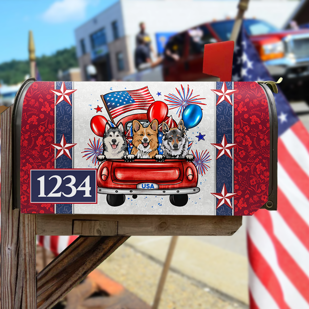 Personalized Dog Cat America Truck Mailbox Cover, Memorial Day Decoration FC