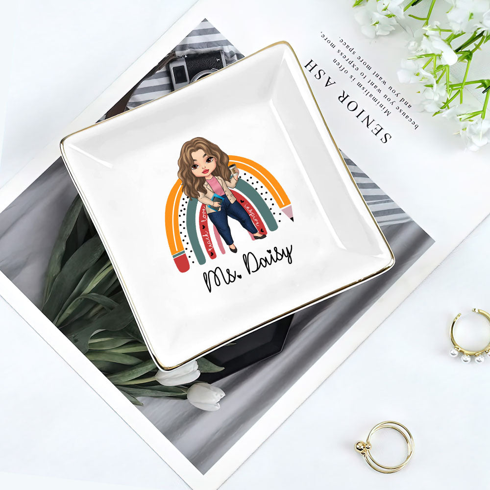 Custom Rainbow Teacher Name Jewelry Ring Dish, Jewelry Tray, Gift For Teacher Trang的产品