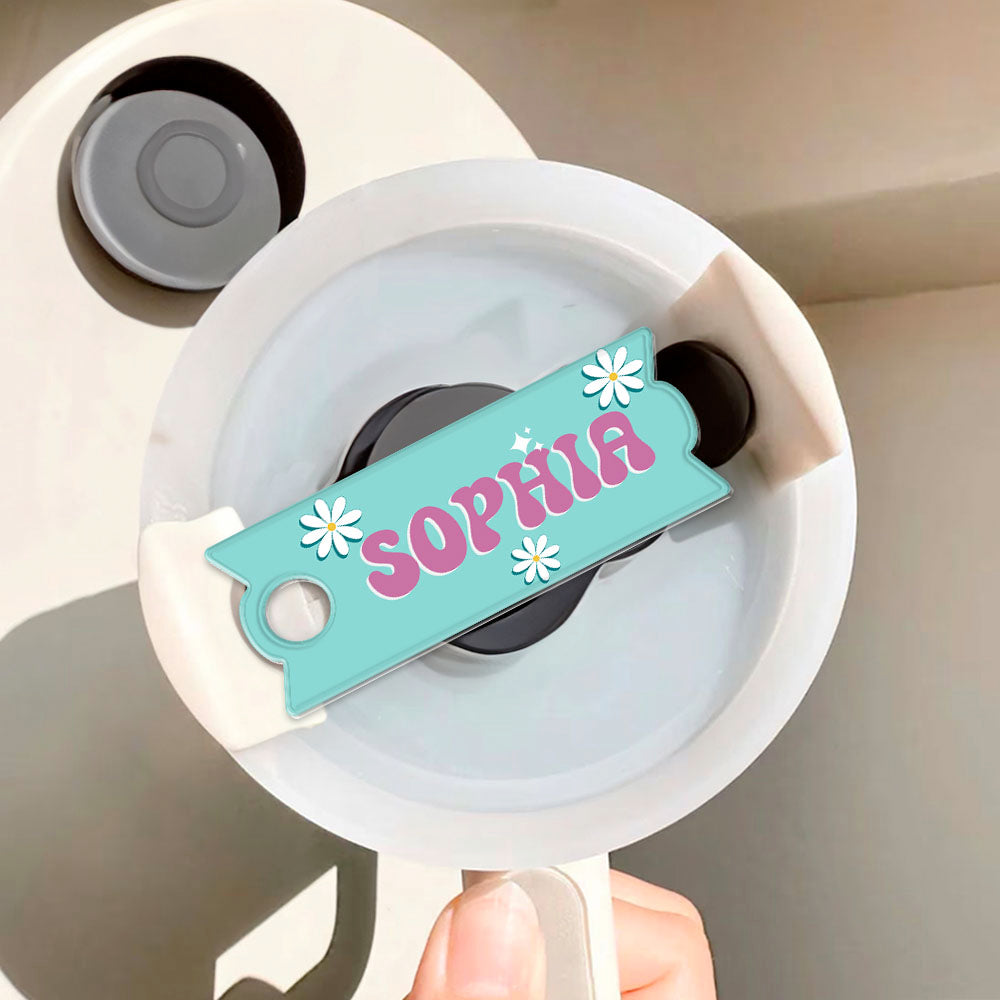 Personalized Tumbler Name Plate - Gift For Her - Retro Flower Tumbler Topper Yoycol