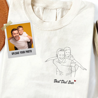 Thumbnail for Personalized Embroidered T-shirt, Sweater, Hoodie - Father's Day Gift - Best Dad Ever Line Drawing Photo CustomCat