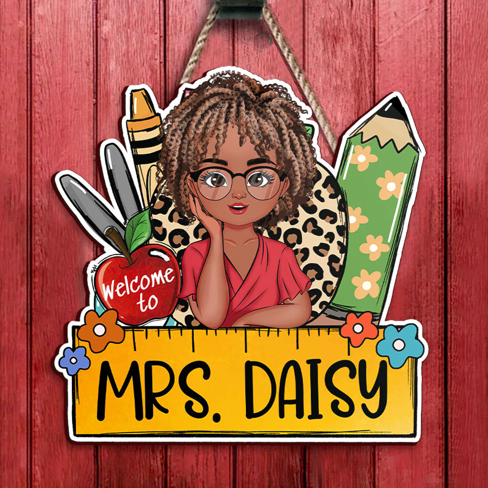 Custom Teacher Name Ruler Pencil Teacher Shaped Door Sign, Gift For Teacher AE