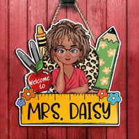 Thumbnail for Custom Teacher Name Ruler Pencil Teacher Shaped Door Sign, Gift For Teacher AE