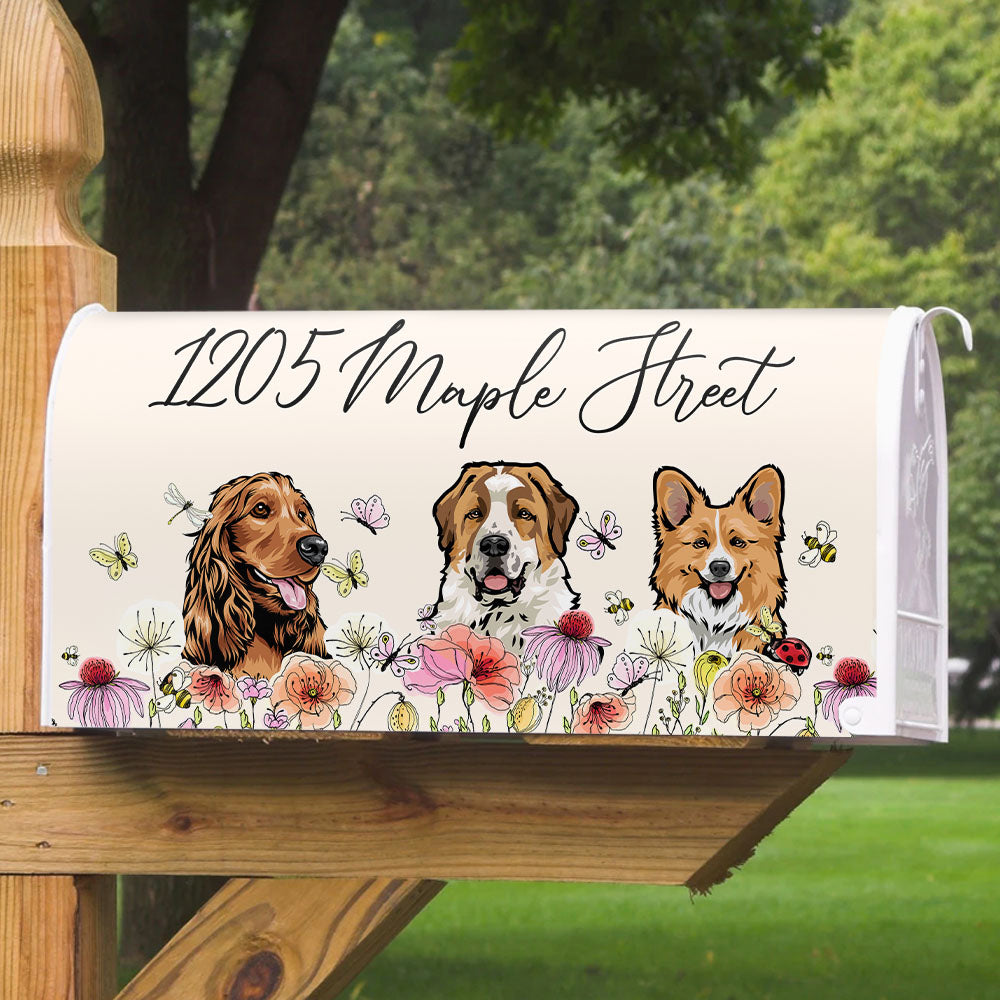 Custom Flowers Dog Cat Address Mailbox Cover, Dog Lover Gift AF