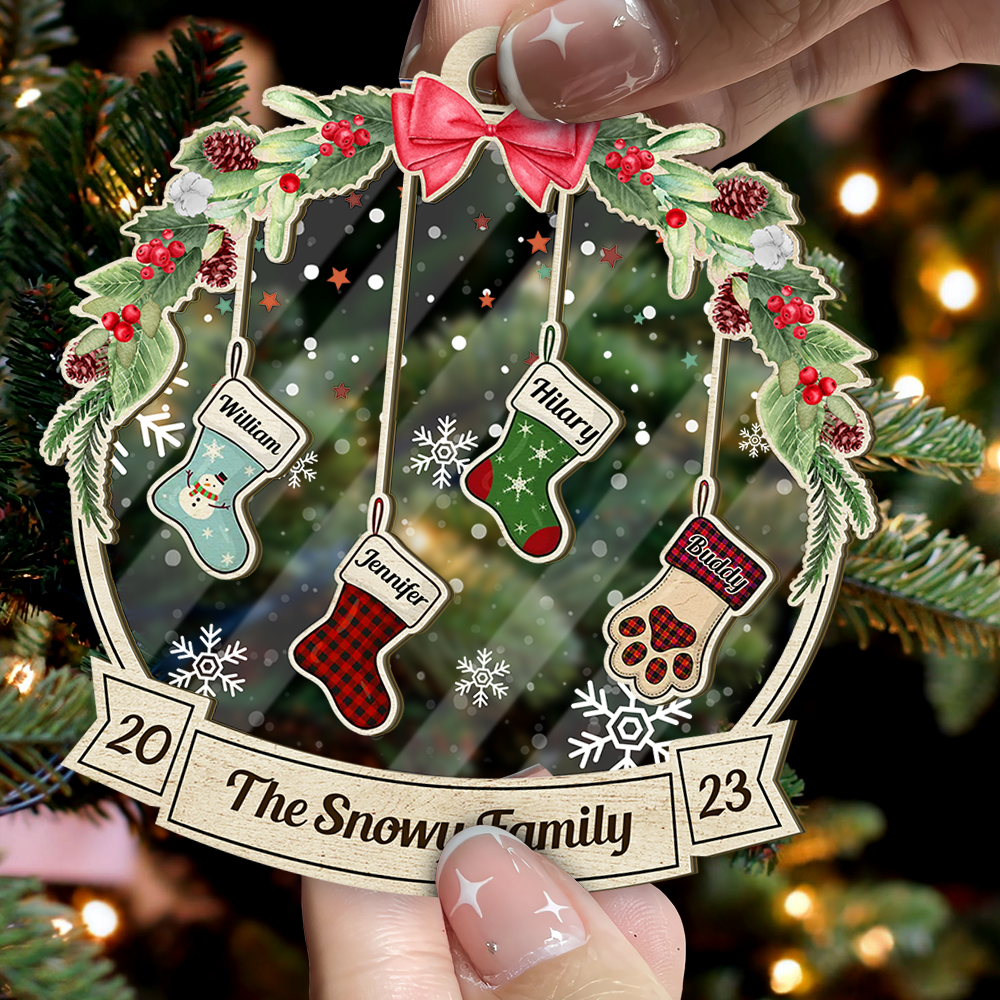 Personalized Wooden & Acrylic Layered Ornament - Christmas Gift For Family - Members' Names Christmas Stockings AC