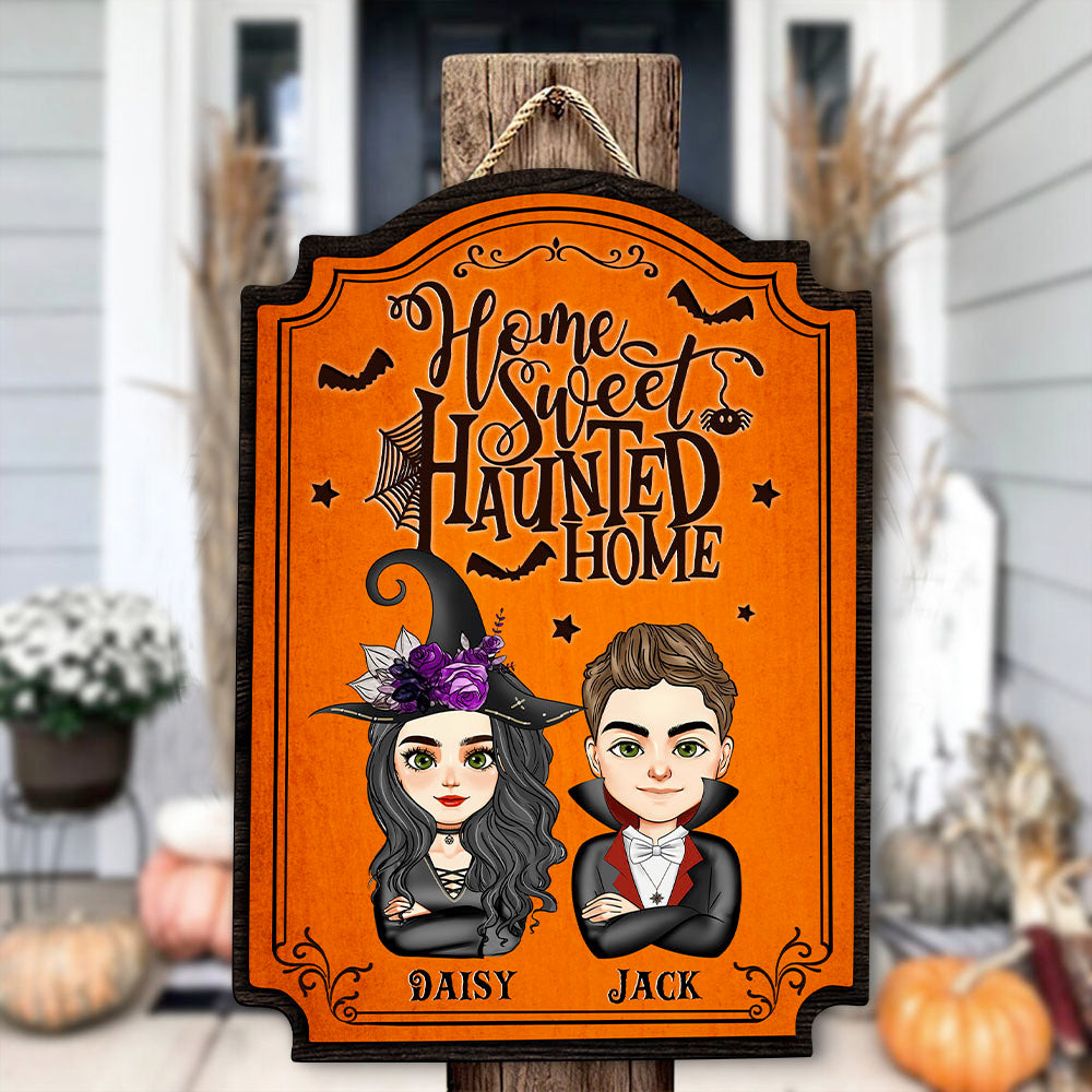 Personalized Shaped Door Sign - Halloween Gift For Couple - Home Sweet Haunted Home AE