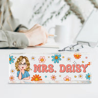 Thumbnail for Custom Flowers Retro Magic Teacher Name Acrylic Desk Name Plate, Gift For Teacher AI