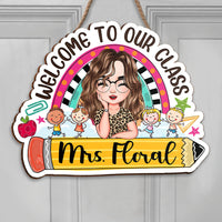Thumbnail for Personalized Rainbow Teacher Welcome Door Sign, Classroom Decor Gift For Teachers FC