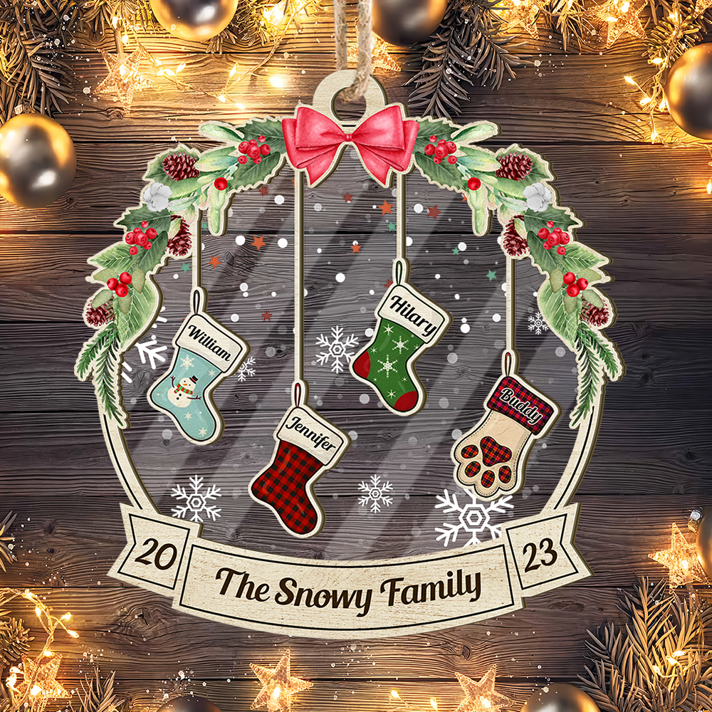 Personalized Wooden & Acrylic Layered Ornament - Christmas Gift For Family - Members' Names Christmas Stockings AC
