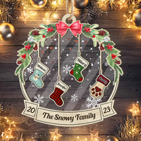 Thumbnail for Personalized Wooden & Acrylic Layered Ornament - Christmas Gift For Family - Members' Names Christmas Stockings AC