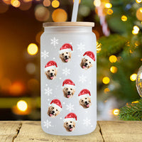 Thumbnail for Personalized Glass Bottle/Frosted Bottle - Christmas Gift For Pet Lovers - Santa Hat With Face Photo AF