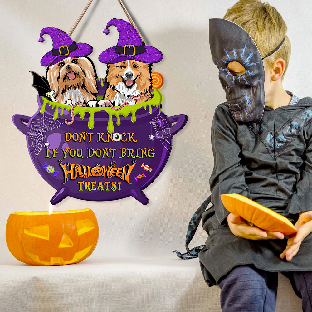 Personalized Shaped Door Sign - Halloween Gift For Dog Lovers - Don't Knock Dog Witch AE