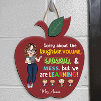 Thumbnail for Custom Sorry About The Laughter Noise Chaos Teacher Red Apple Shaped Door Sign, Classroom Decorations Gift AE