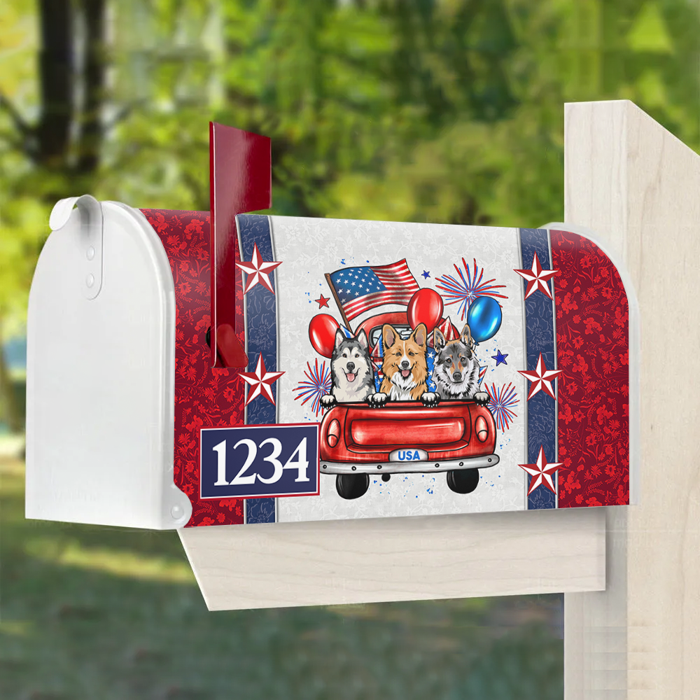 Personalized Dog Cat America Truck Mailbox Cover, Memorial Day Decoration FC