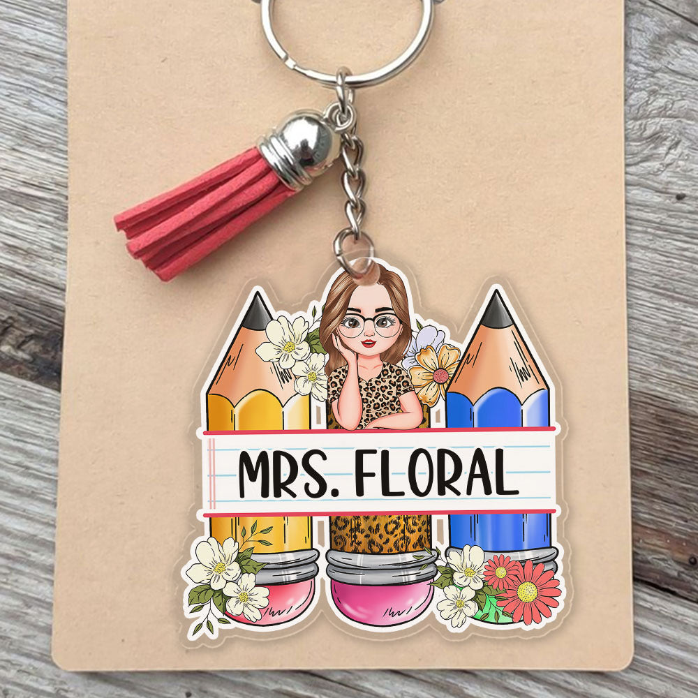 Custom Teacher Name Pencil Shaped Acrylic Keychain, Gift For Teacher JonxiFon