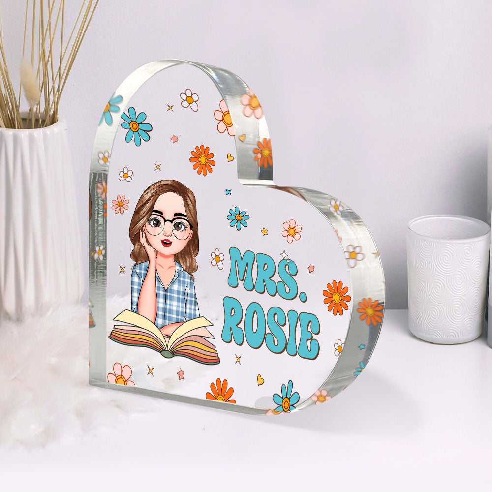 Custom Name With Flowers Retro Magic Heart Shaped Acrylic Plaque, Gift For Her AA
