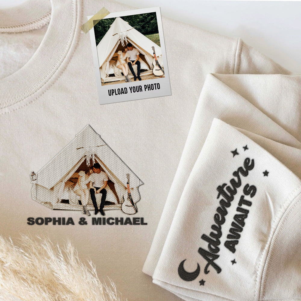 Personalized Embroidered T-shirt, Sweatshirt, Hoodie - Gift For Camping Lovers - Embroidery Camping RV Photo FC