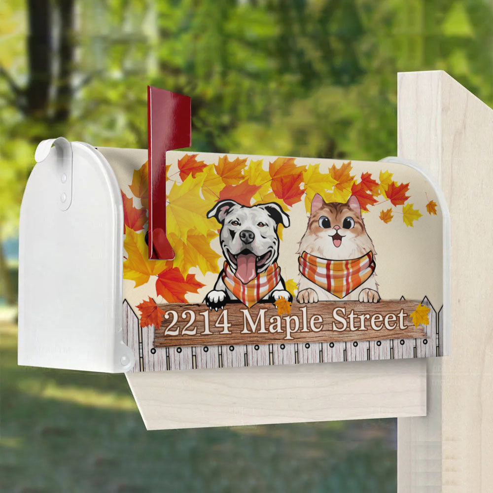 Personalized Mailbox Cover- Gift For Dog Cat Lovers- Hello Fall Maple Leaves AF