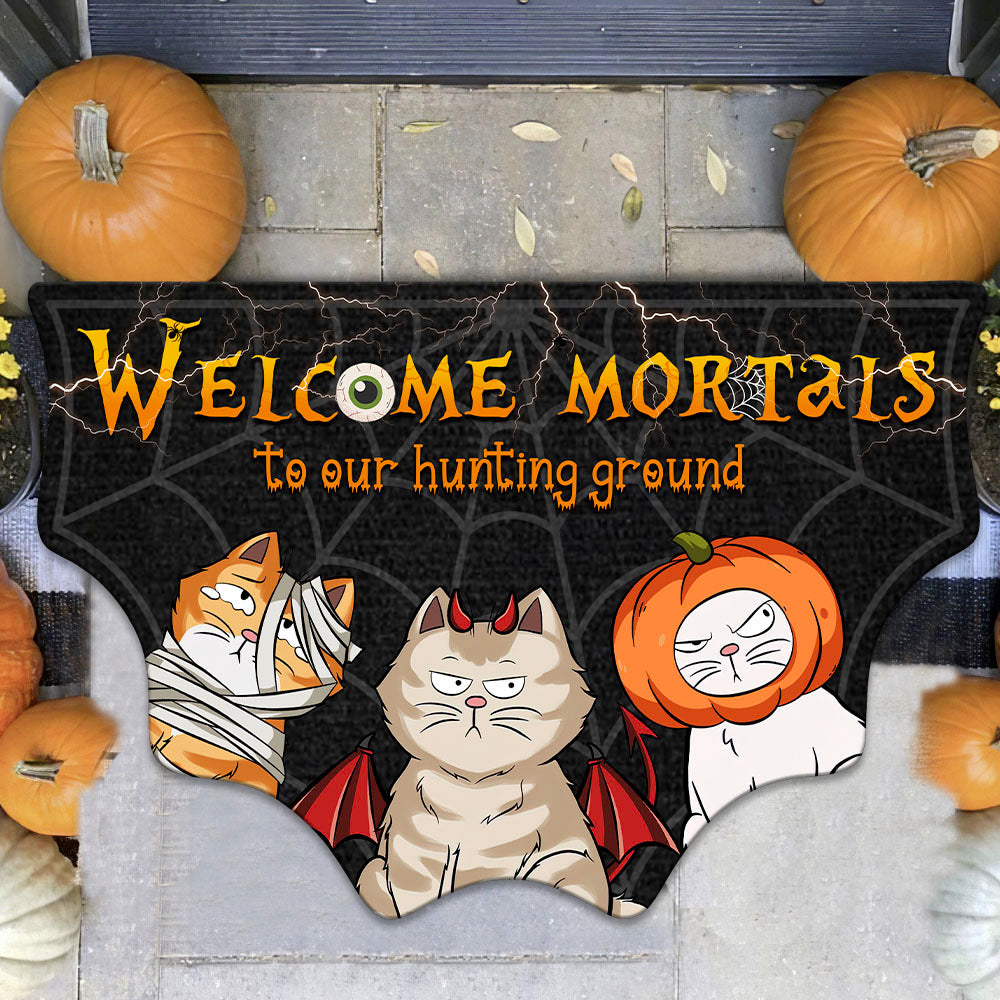 Personalized Spider Web Shaped Doormat - Halloween Gift For Cat Lover - Cats Are Waiting, Spiders Are Hungry AB