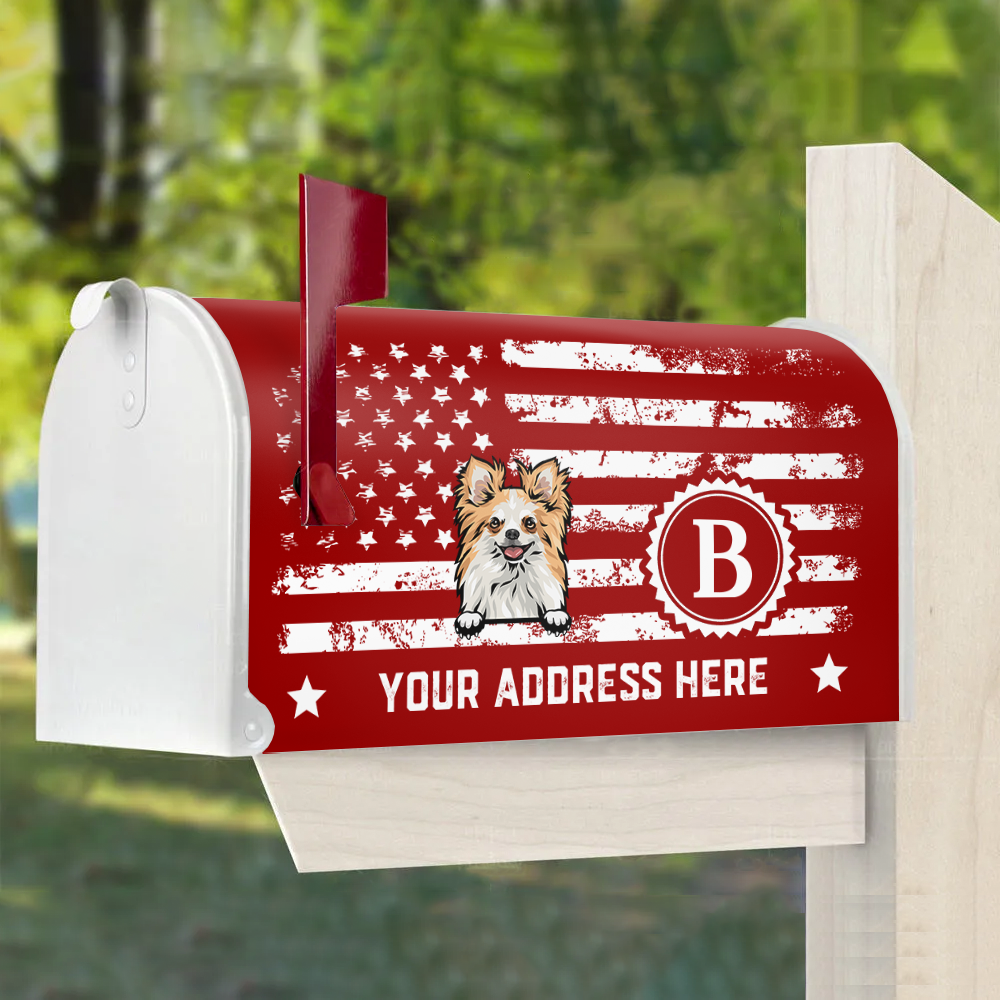 Personalized Dog Cat 4th July Black & White American Flag Mailbox Cover, Gift For Dog Cat Lovers FC