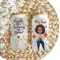 Thumbnail for Custom Thank You For Helping Me Grow Teacher Glass Bottle/Frosted Bottle With Lid & Straw, Gift For Teacher AF