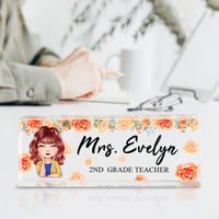 Thumbnail for Personalized Teacher Floral Acrylic Name Plate For Desk, Gift For Teacher AI