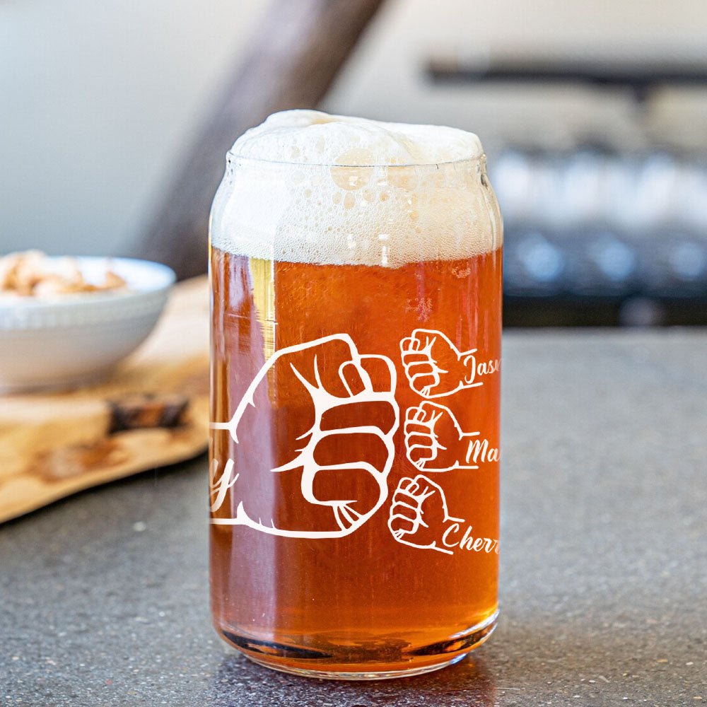 Custom Dad Name Fist Bump Beer Glass Bottle, Gift For Dad & Grandpa AF