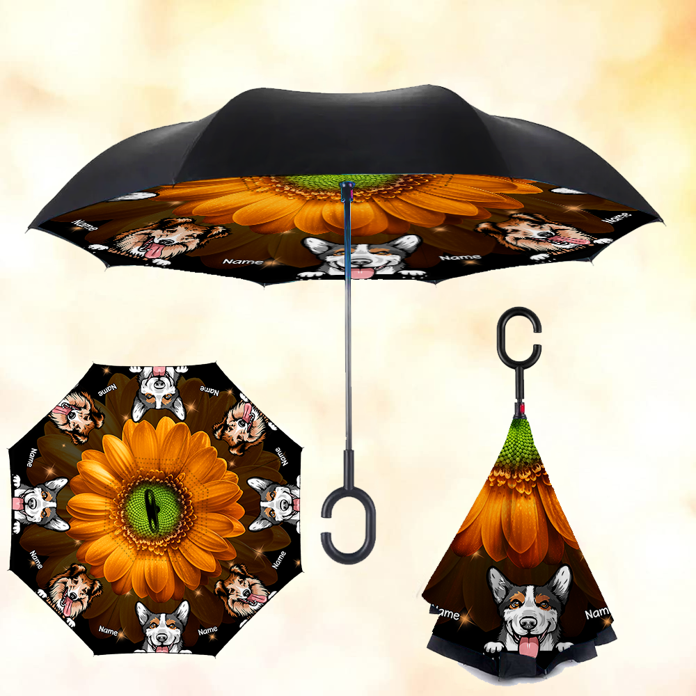 Custom Magical Dog Cat Windproof Reverse Upside Down C-Handle Double Layer Umbrella, Pet Lover Gift JonxiFon