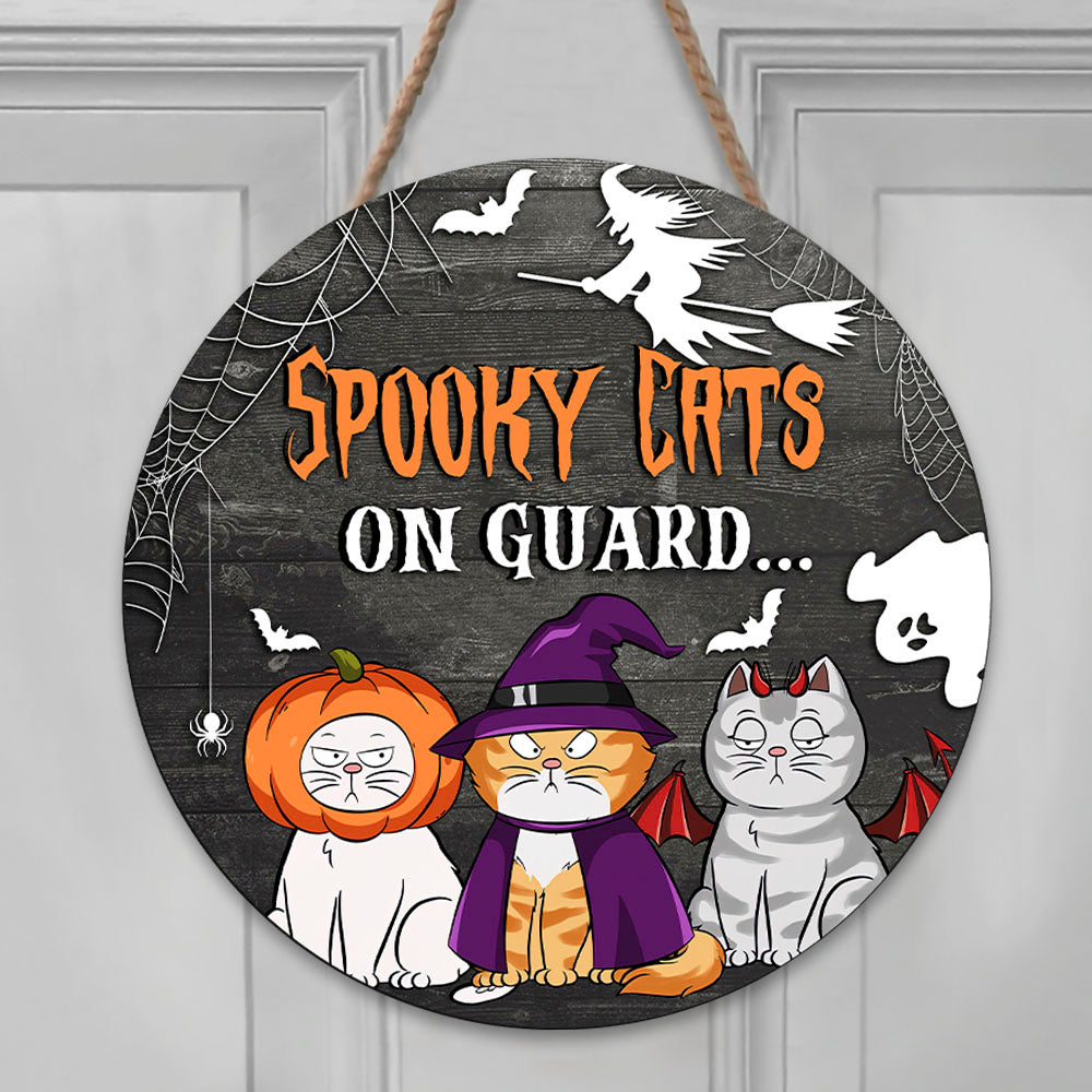 Custom Beware Demon Cat Round Door Sign, Halloween Decorations AE