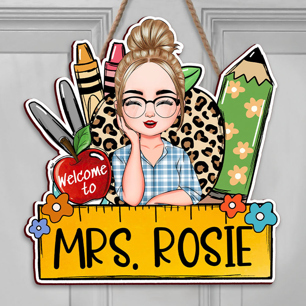 Custom Teacher Name Ruler Pencil Teacher Shaped Door Sign, Gift For Teacher AE