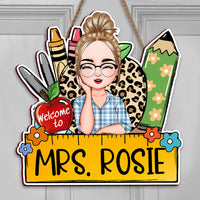 Thumbnail for Custom Teacher Name Ruler Pencil Teacher Shaped Door Sign, Gift For Teacher AE