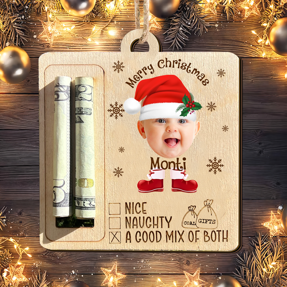 Personalized Money Holder Ornament - Christmas Gift For Family - Baby Photo Christmas Costume AE
