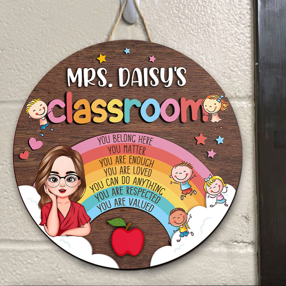 Personalized You Belong Here Teacher Rainbow Classroom Door Sign, Back To School Gift For Teacher FC