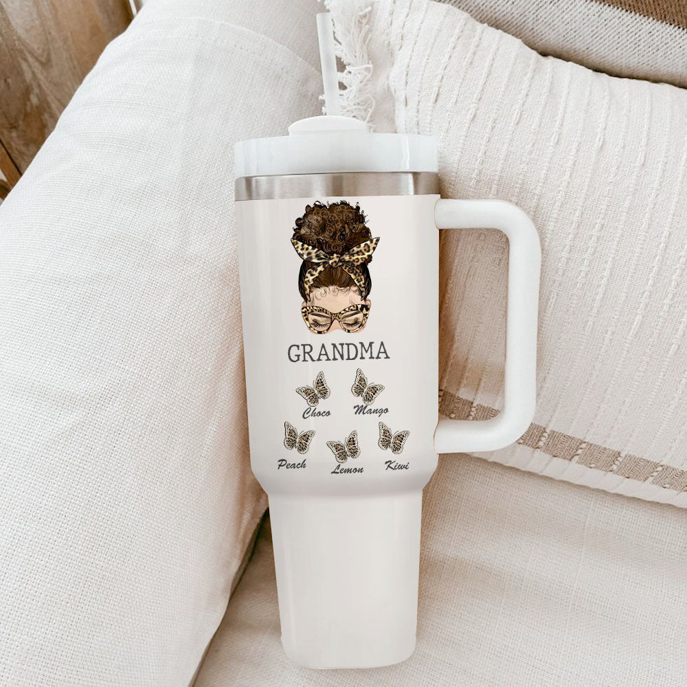 Personalized 40oz Tumbler - Gift For Grandma - Flower Grandma Butterflies Grandkids Yoycol
