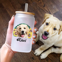 Thumbnail for Custom Retro Style Dog Cat Photo Glass Bottle/Frosted Bottle With Lid & Straw, Pet Lover Gift AF