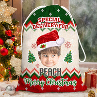 Thumbnail for Personalized Santa Sack - Christmas Gift For Family - Ugly Sweater Pattern Face Photo AB