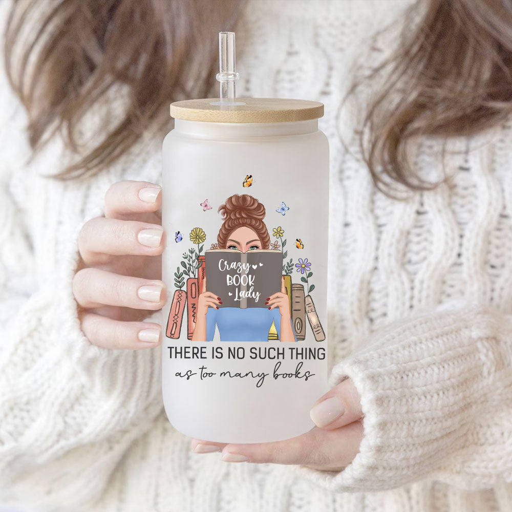 Personalized Glass Bottle/Frosted Bottle With Lid & Straw - Gift For Book Lovers - There Are No Such Thing As Many Books AF