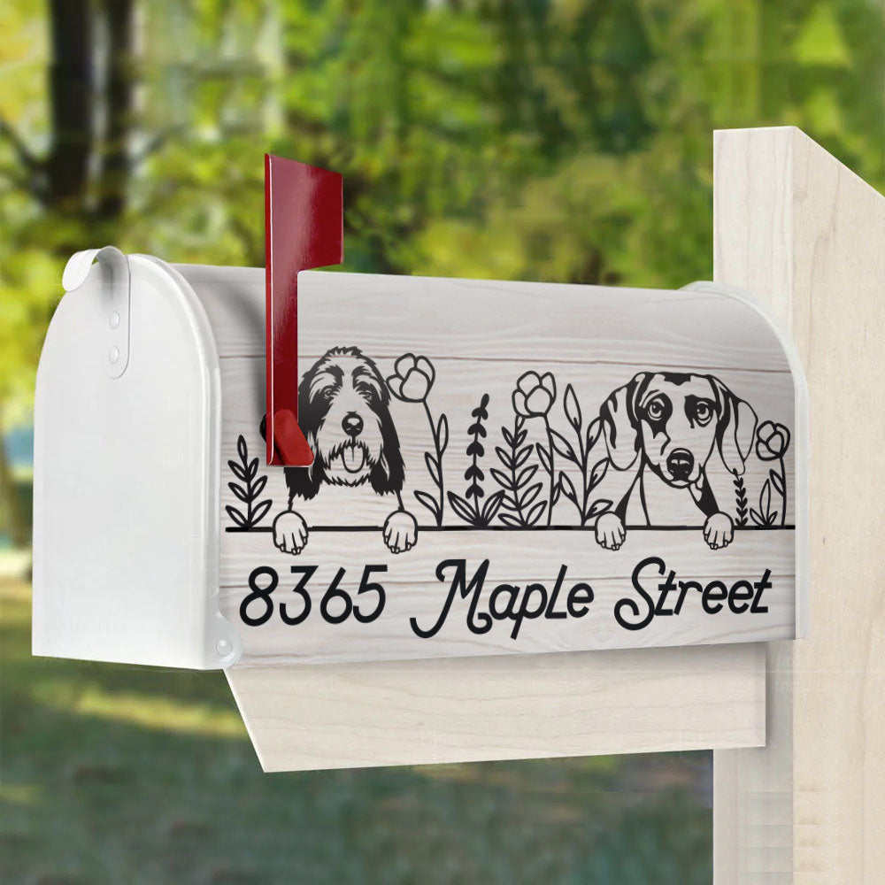 Custom Black Drawing Dog Address Mailbox Cover, Dog Lover Gift FC