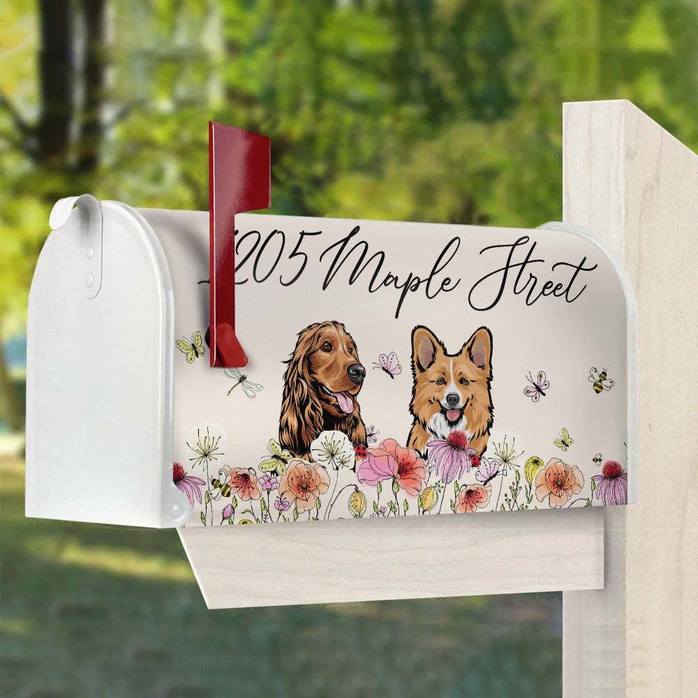 Custom Flowers Dog Cat Address Mailbox Cover, Dog Lover Gift AF