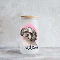 Thumbnail for Custom Dog Cat Photo Portraits With Paws Glass Bottle/Frosted Bottle With Lid & Straw, Pet Lover Gift AF