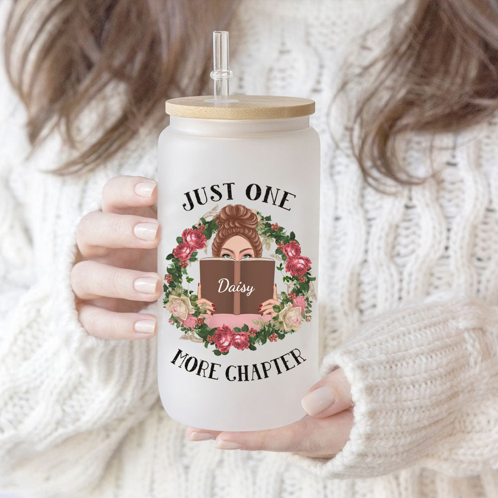 Personalized Glass Bottle/Frosted Bottle With Lid & Straw - Gift For Book Lovers - Just One More Chapter AF