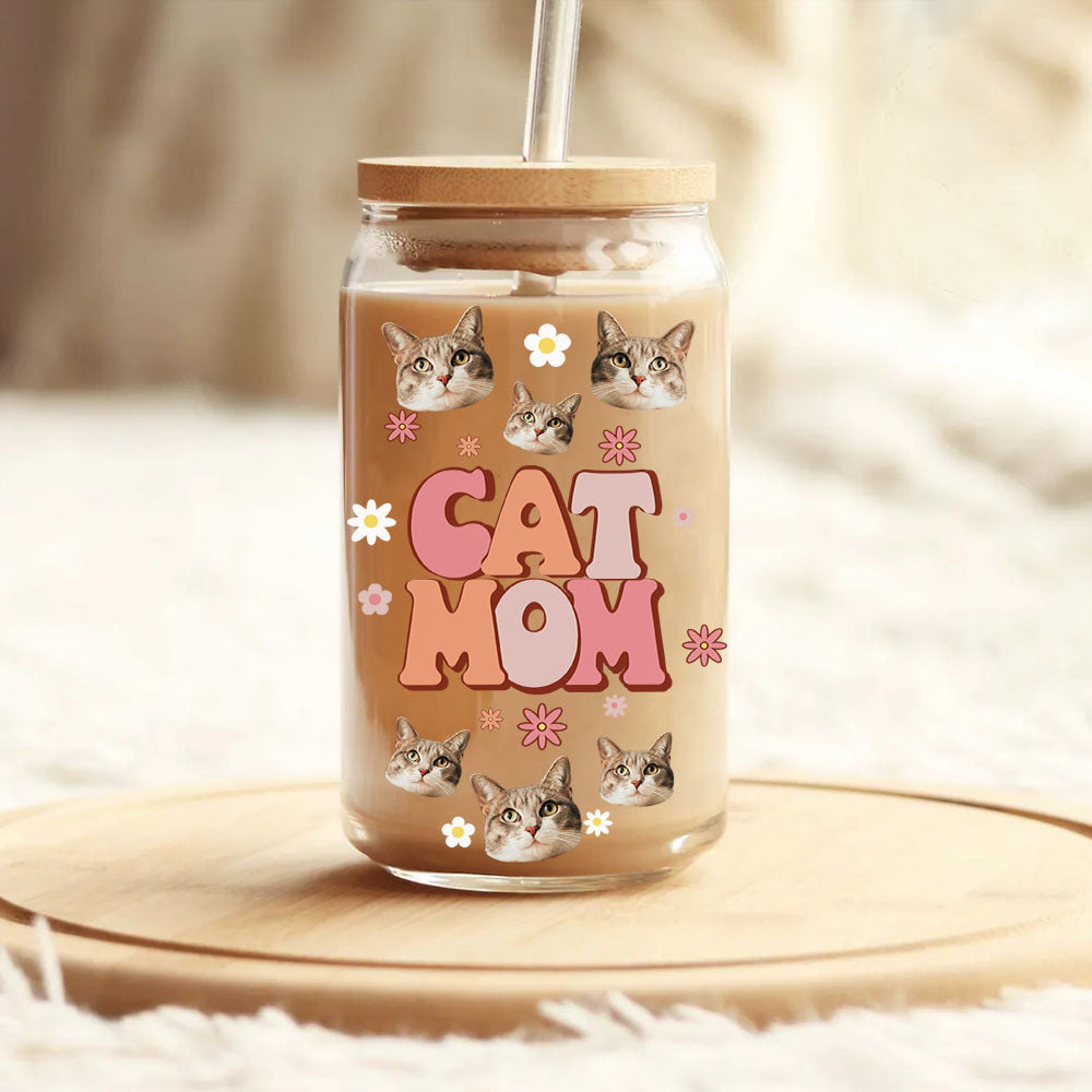 Custom Dog Mom Cat Mom Photo Glass Bottle/Frosted Bottle With Lid & Straw, Pet Lover Gift AF